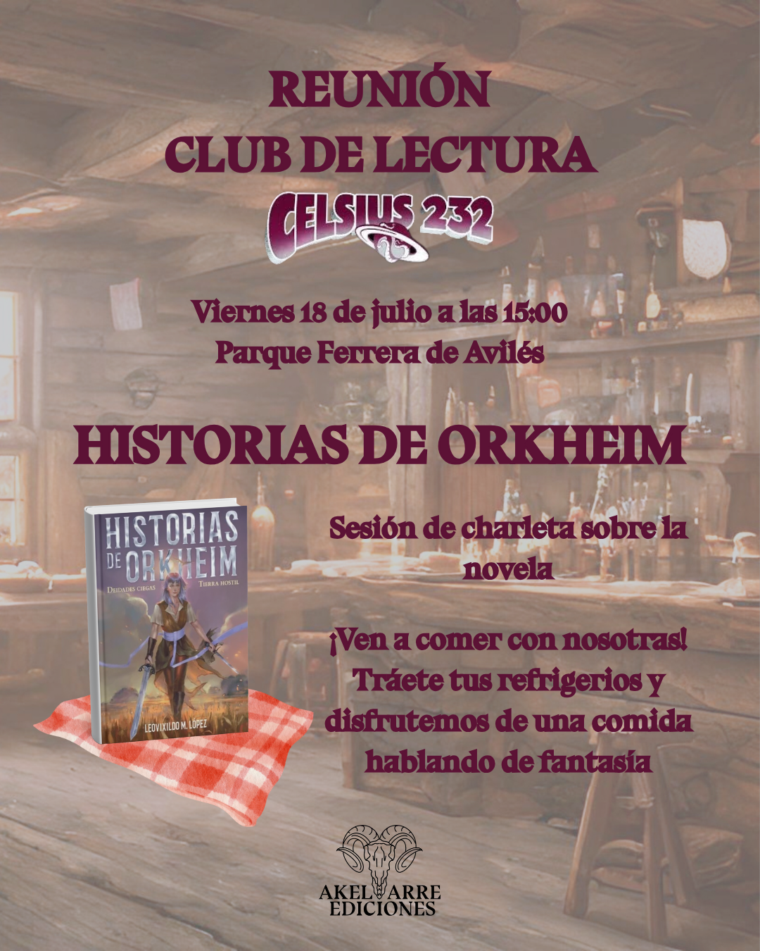 Cartel en el que anunciamos la reunión del club de lectura con toda la información facilitada en el texto.